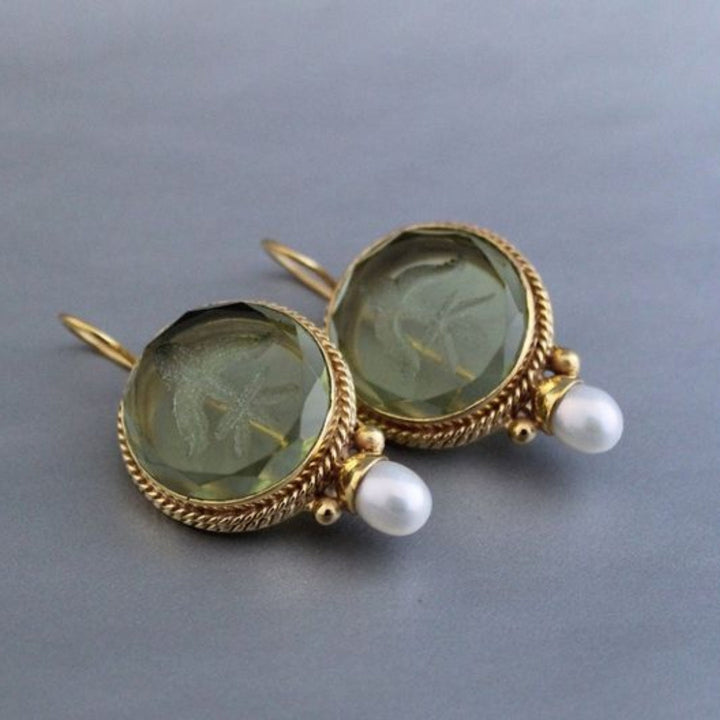 Penelope - Vintage Runde Grüne Steinperlen Ohrringe