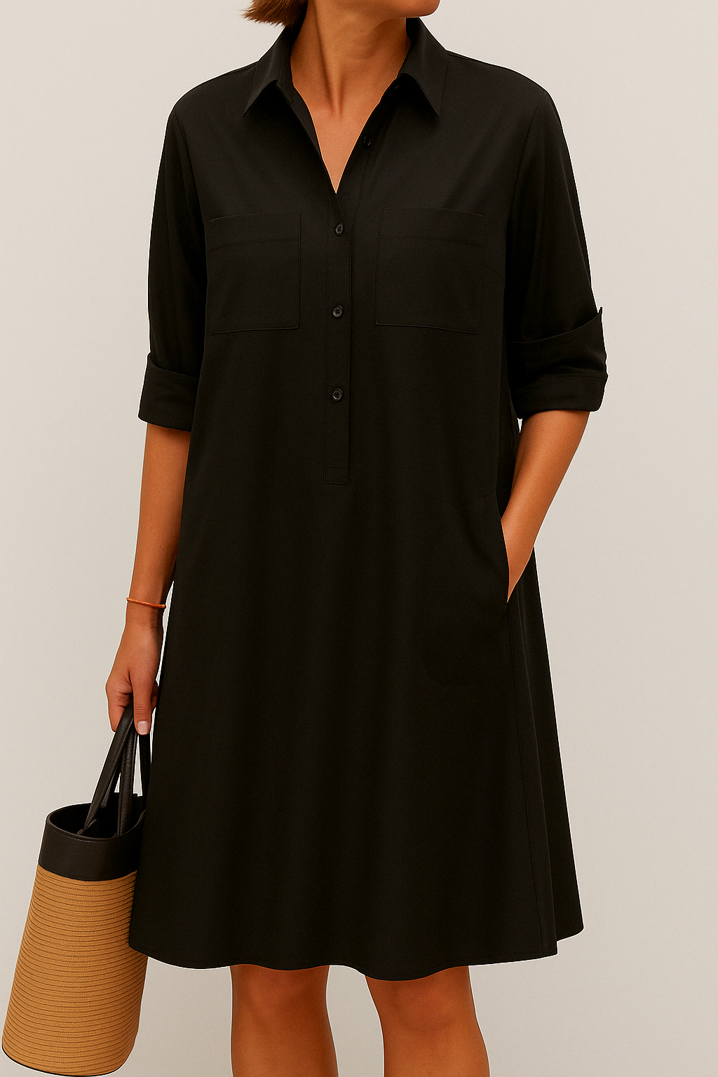 Barbara | Elegantes farbiges Kleid mit Knöpfen