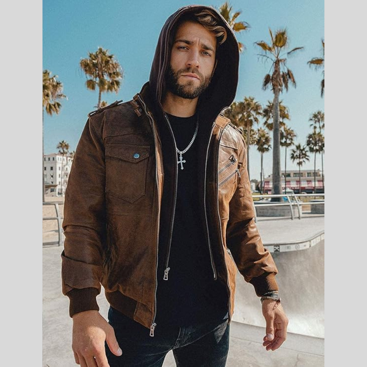 FLAVOR HOLLYWOOD | LEDERJACKE MIT ABNEHMBAREM KAPUZE