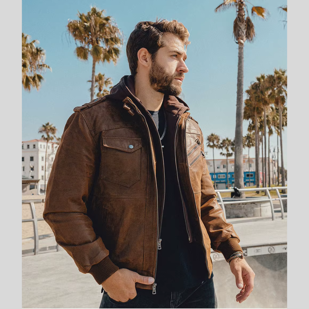 FLAVOR HOLLYWOOD | LEDERJACKE MIT ABNEHMBAREM KAPUZE