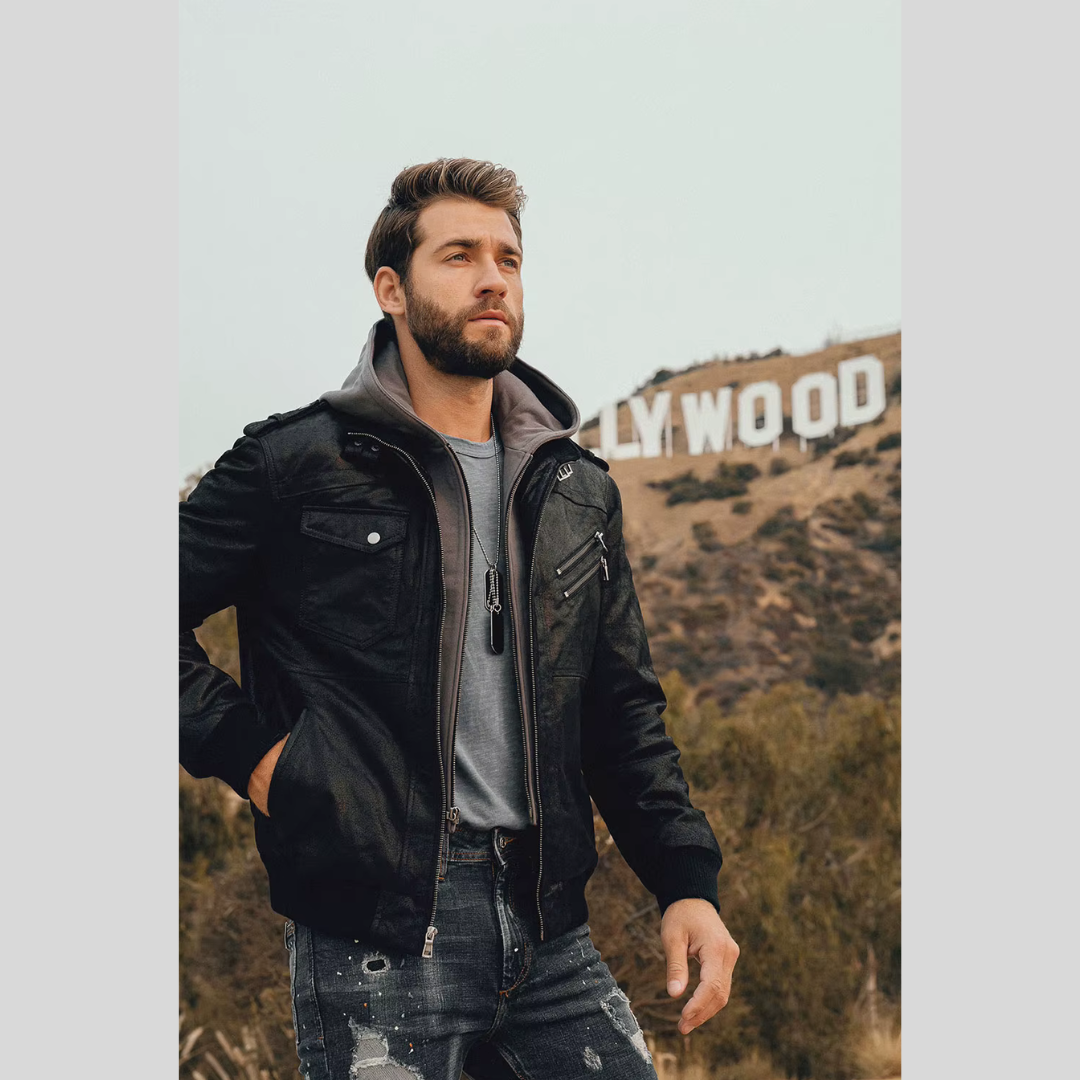 FLAVOR HOLLYWOOD | LEDERJACKE MIT ABNEHMBAREM KAPUZE