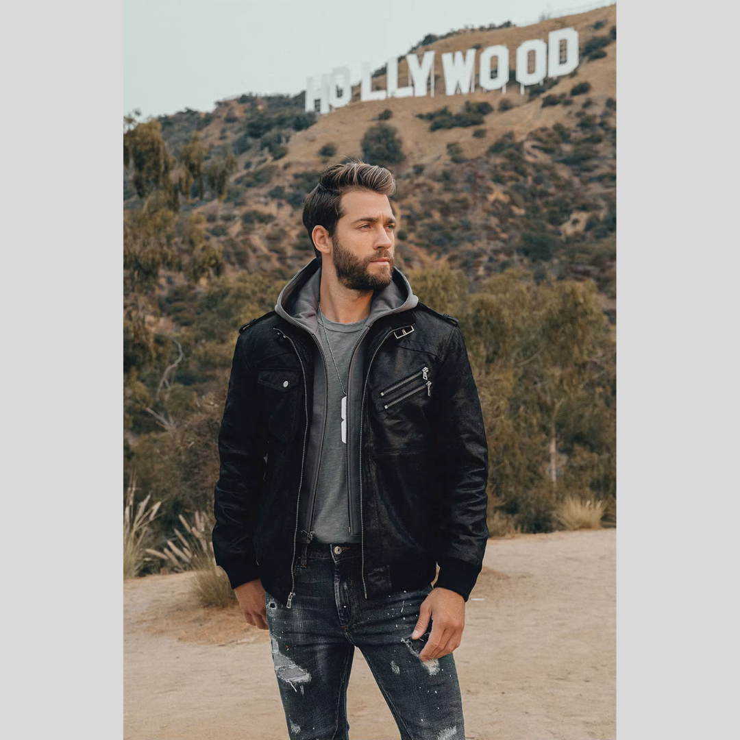 FLAVOR HOLLYWOOD | LEDERJACKE MIT ABNEHMBAREM KAPUZE