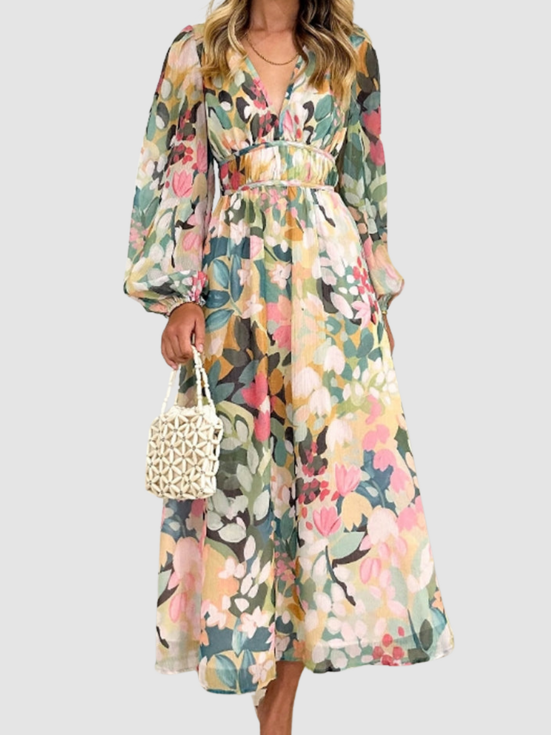 Floradia – Luftige Blumen Maxi Kleid mit V-Ausschnitt