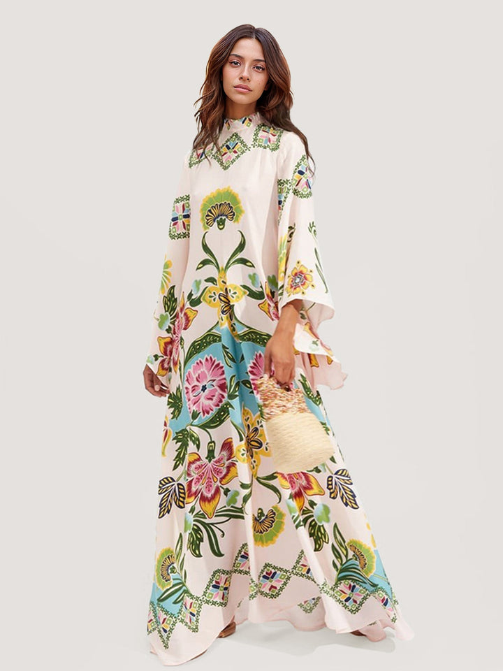 Boho-Maxikleid mit Blumenmuster und langen Ärmeln