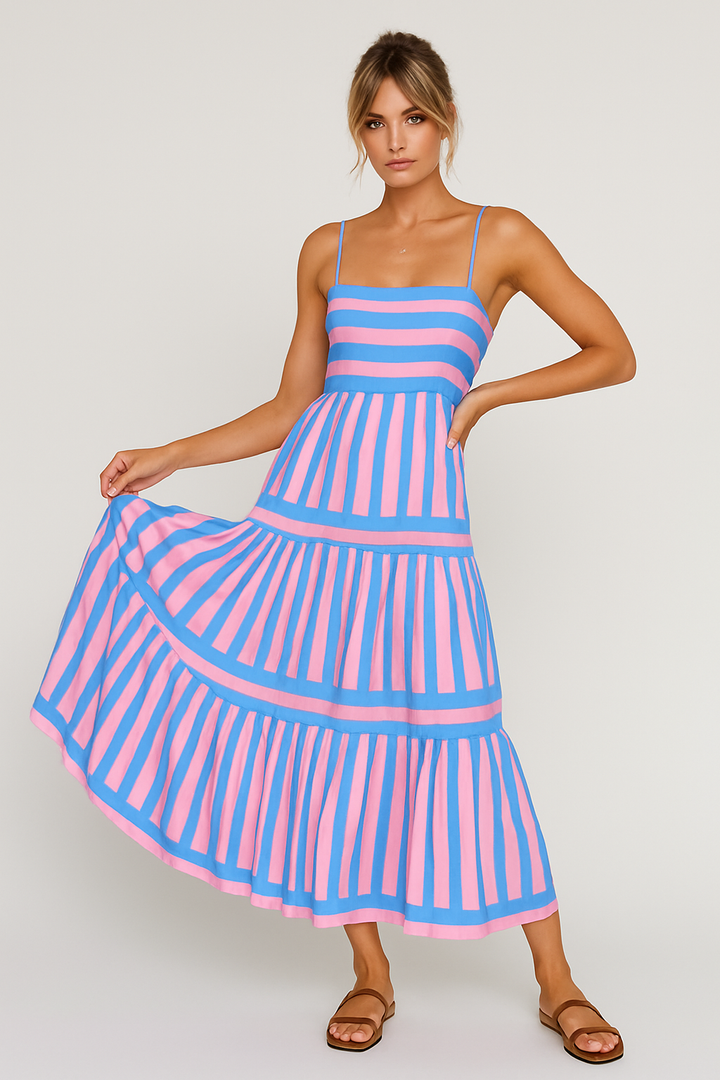 Florina – Gestreifte Maxikleid mit Verstellbaren Trägern