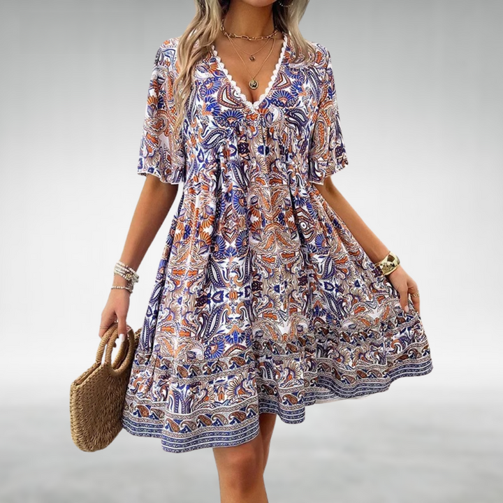 Saylor - Bohemisches Paisley-Muster V-Ausschnitt Sommerkleid