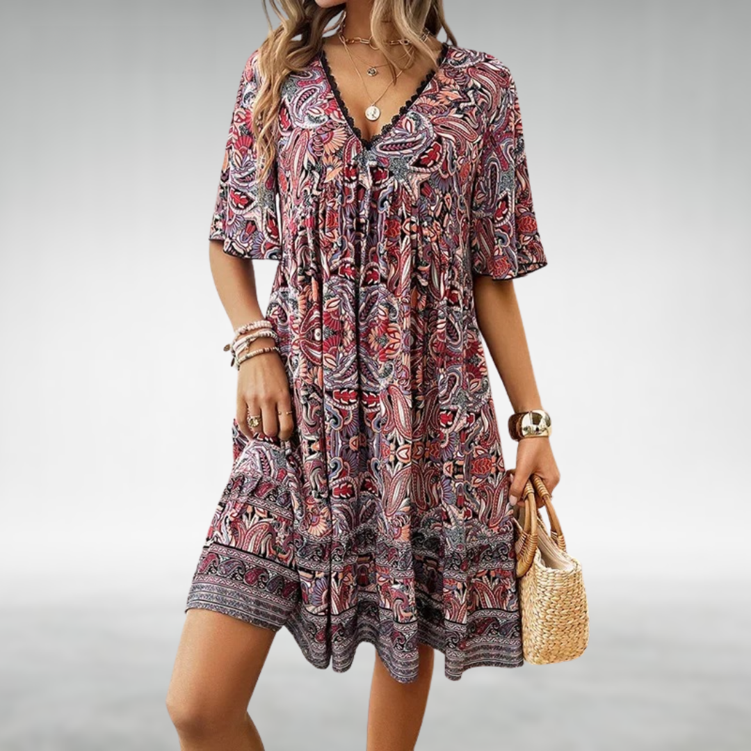 Saylor - Bohemisches Paisley-Muster V-Ausschnitt Sommerkleid