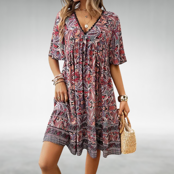 Saylor - Bohemisches Paisley-Muster V-Ausschnitt Sommerkleid