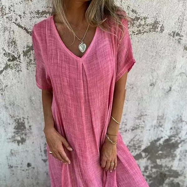 Mila- V-Kleid aus Baumwolle und Leinen