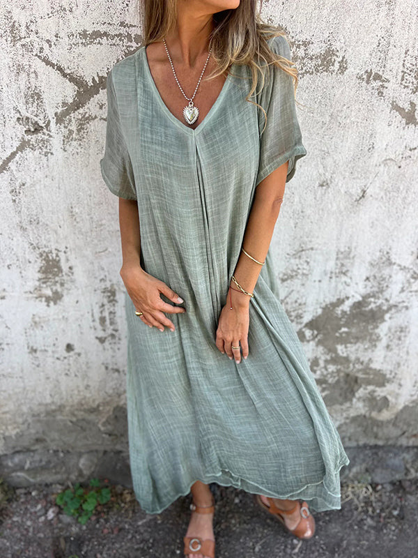 Mila- V-Kleid aus Baumwolle und Leinen