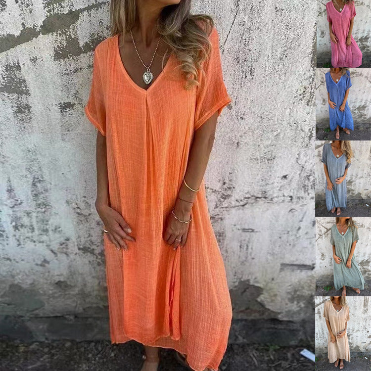 Mila- V-Kleid aus Baumwolle und Leinen