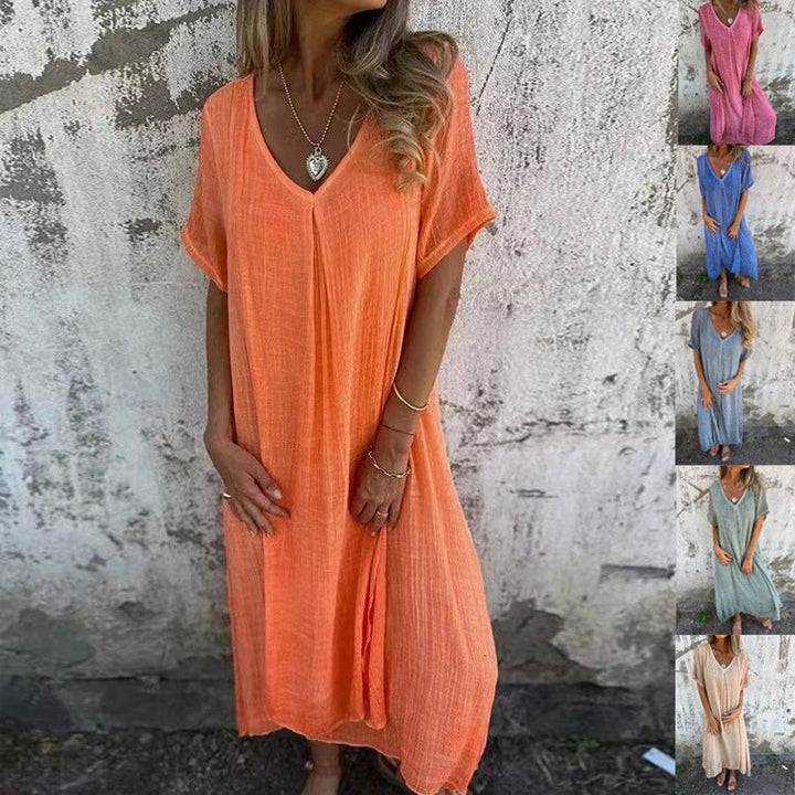 Mila- V-Kleid aus Baumwolle und Leinen