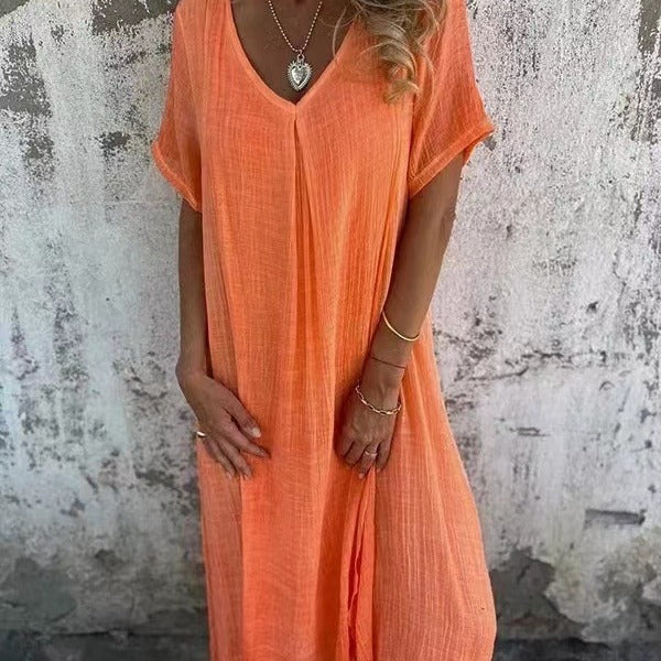 Mila- V-Kleid aus Baumwolle und Leinen