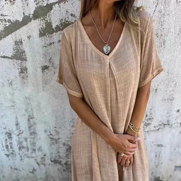 Mila- V-Kleid aus Baumwolle und Leinen