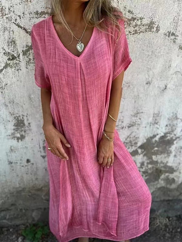 Mila- V-Kleid aus Baumwolle und Leinen
