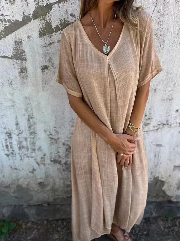 Mila- V-Kleid aus Baumwolle und Leinen