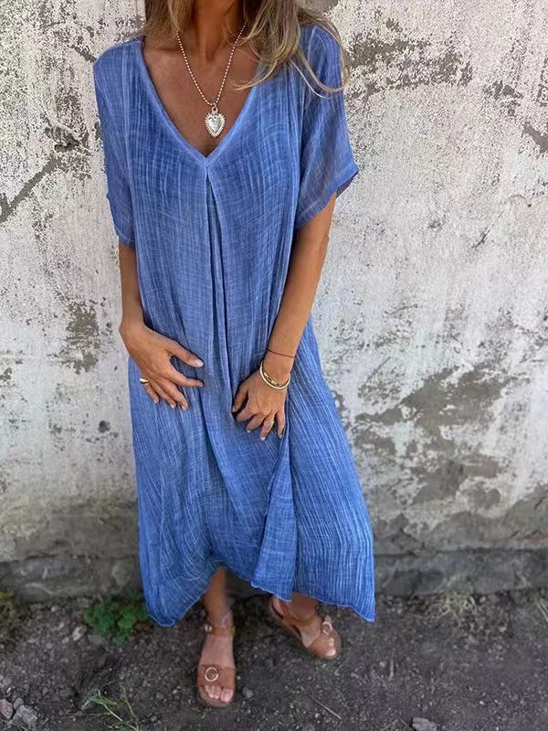 Mila- V-Kleid aus Baumwolle und Leinen