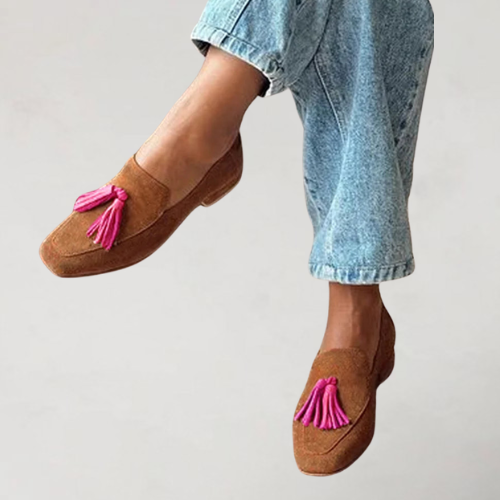 Dalenka - Braune Loafers mit quadratischer Spitze und Colorblock-Elementen