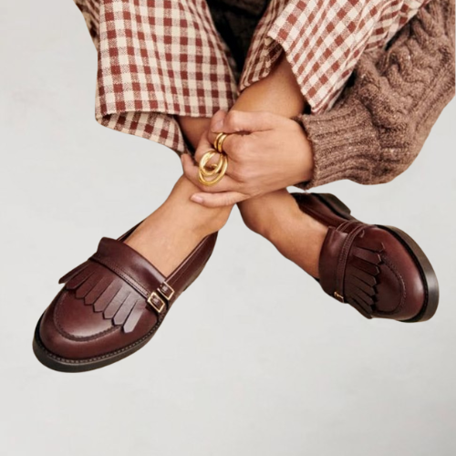 Weide - Braune Slipper mit Schnalle und Gürtel