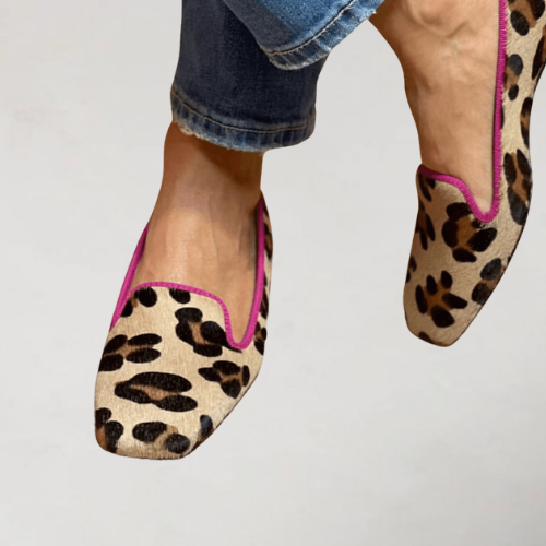Karissena - Leder-Loafers mit Druck und rosa Paspel