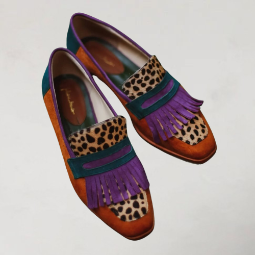 Ewelira - Trendige Loafers mit Fransen im Colourblock-Stil