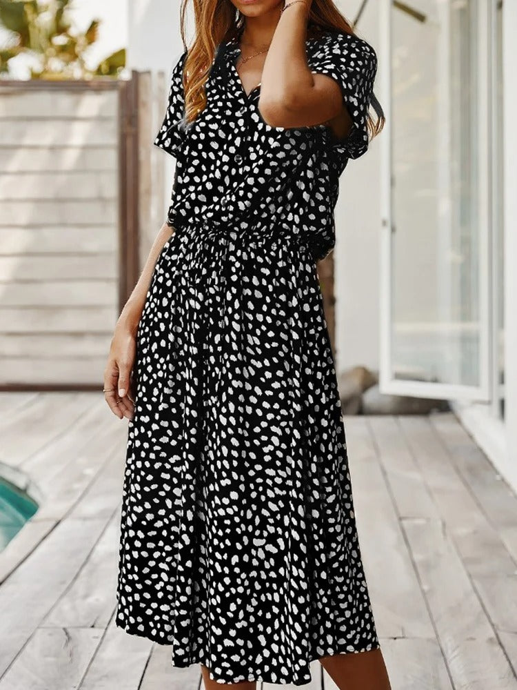 Lorvanna – Bequemer Sommerkleid mit stilvollem Print und kurzen Ärmeln