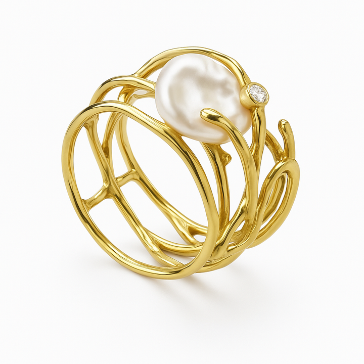 Goldring mit Retro-Perle