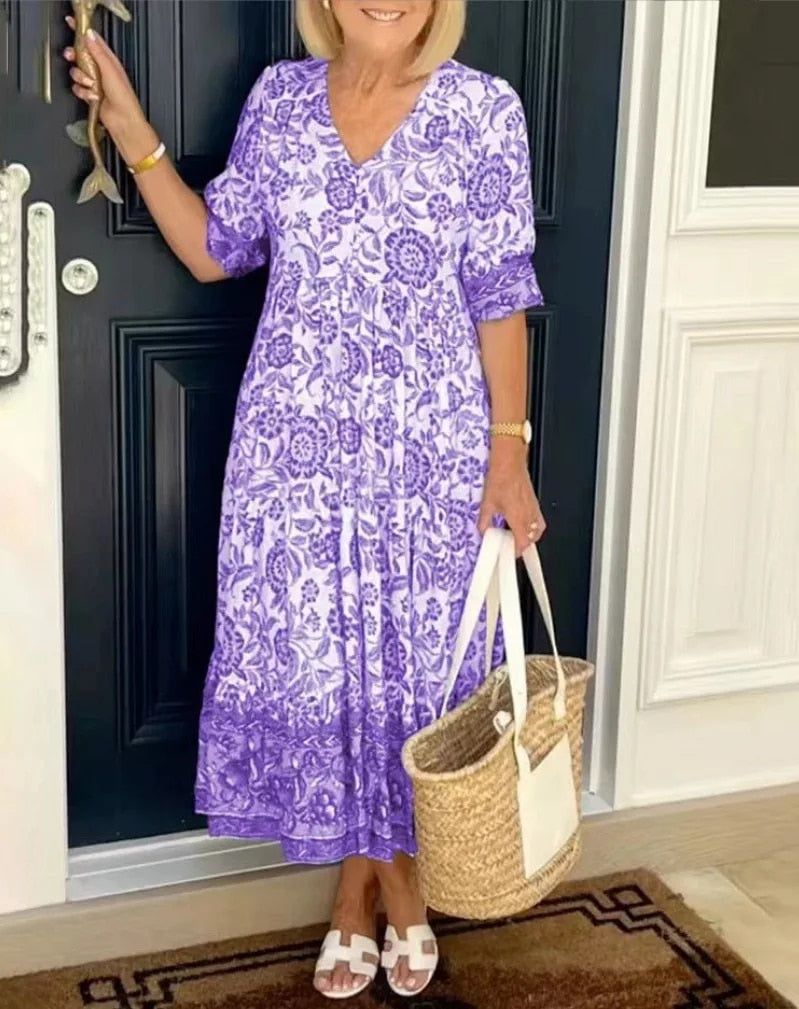 ARIA - Elegantes Blumen-Kleid mit V-Ausschnitt