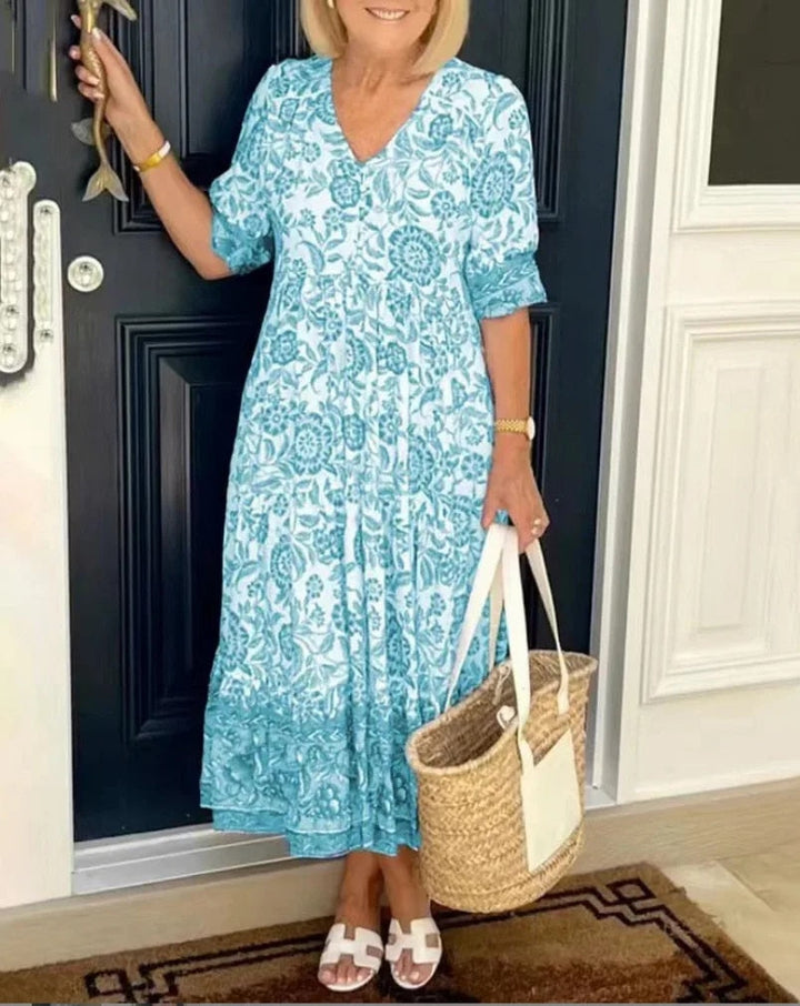 ARIA - Elegantes Blumen-Kleid mit V-Ausschnitt