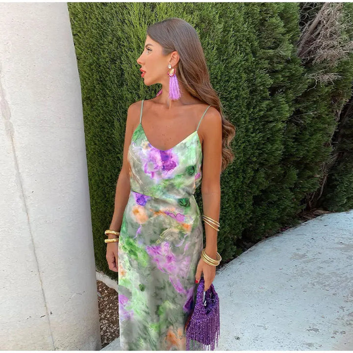 Anisten | Damenlanges Kleid mit Halo-Dye Druck Sommer Boho