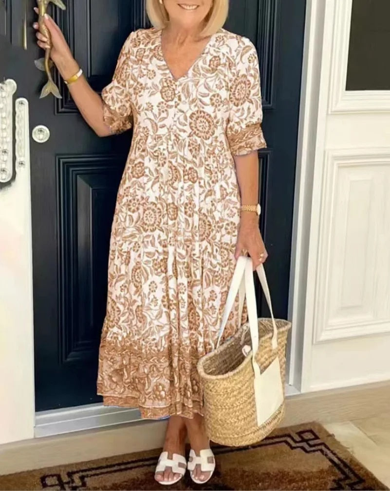 ARIA - Elegantes Blumen-Kleid mit V-Ausschnitt