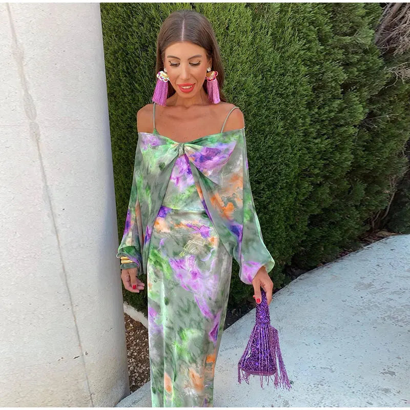Anisten | Damenlanges Kleid mit Halo-Dye Druck Sommer Boho
