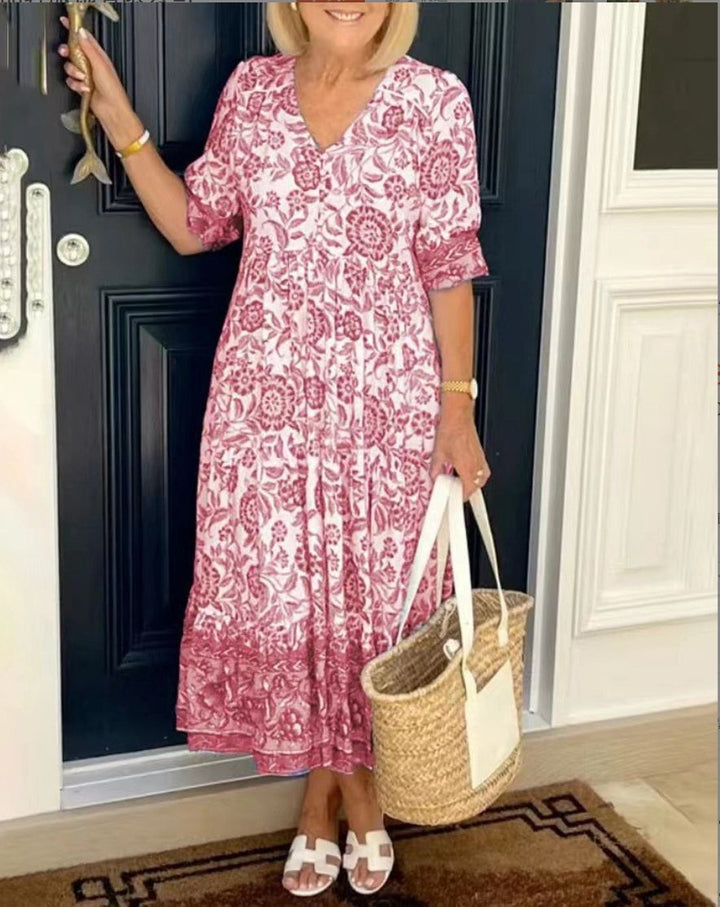 ARIA - Elegantes Blumen-Kleid mit V-Ausschnitt