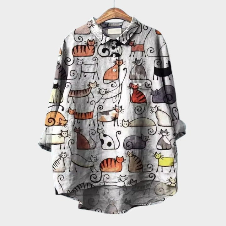 LUCIANA | Oversize-Bluse mit stilisierten Katzen und einzigartigem Komfort für jeden Tag