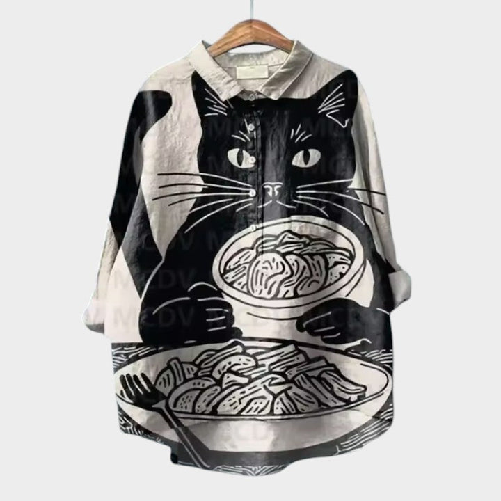 VIVIANA | Oversized-Bluse mit Aquarellkatzen und fröhlichem Komfort für jeden Moment