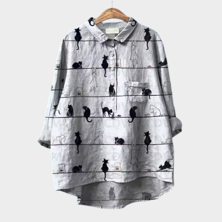 VIVIANA | Oversized-Bluse mit Aquarellkatzen und fröhlichem Komfort für jeden Moment