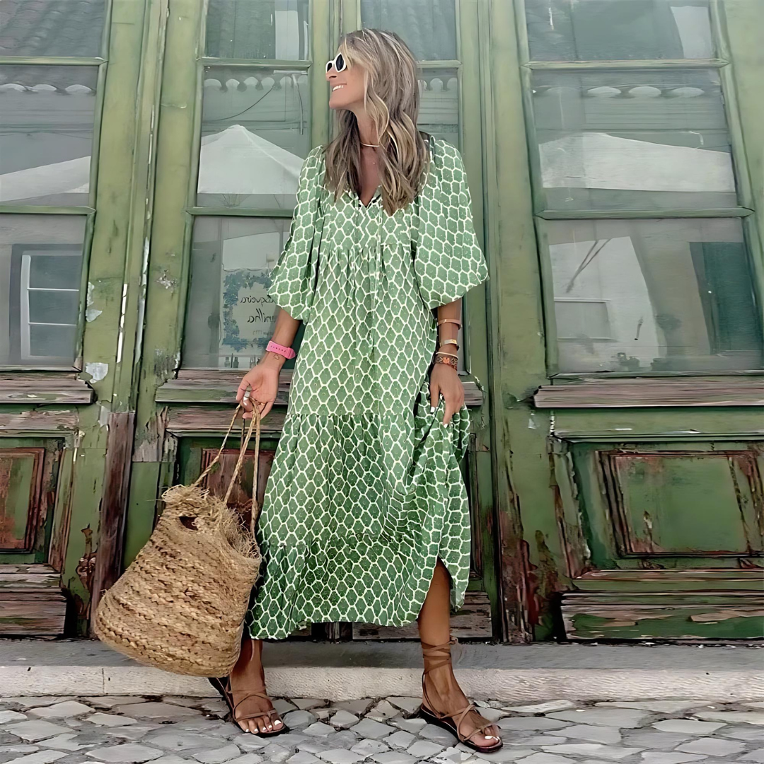 Mabel - Luftiges Kleid mit Hoch-Tief Geometrischem Muster