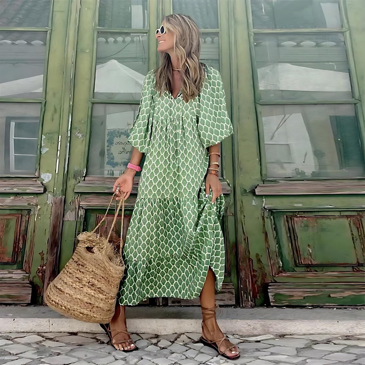 Mabel - Luftiges Kleid mit Hoch-Tief Geometrischem Muster