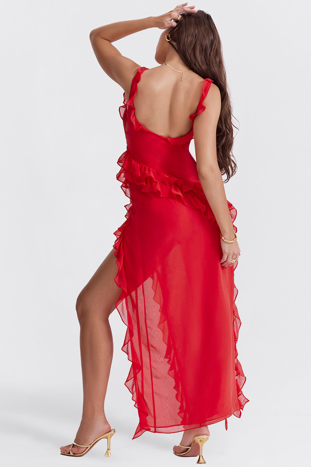 Lola - Langes Kleid mit Volants und Öffnung