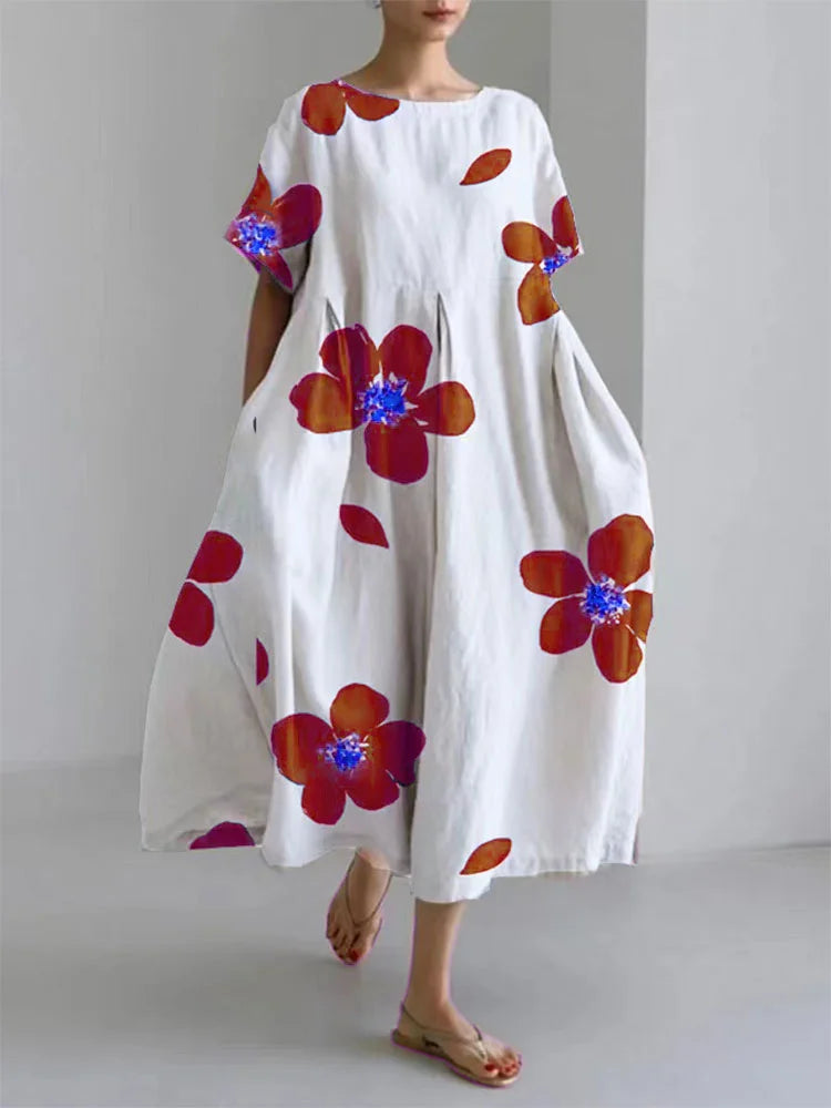 CATERINA | Langes Sommerkleid mit Lebendigen Blumen und Weicher Bequemlichkeit für Sonnige Tage