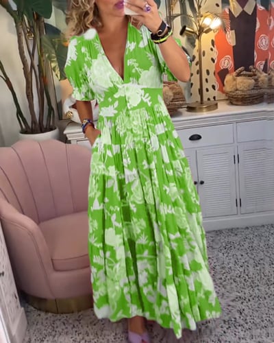 Isabeau    - Langes bequemes Kleid mit V-Ausschnitt und Taschen