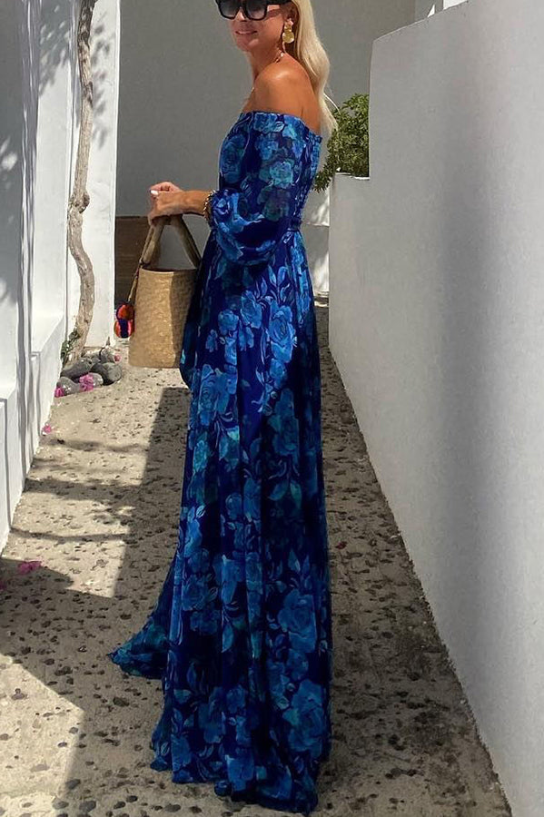 Langkleid mit Blumenmuster und Schulterfrei – Urlaubseleganz