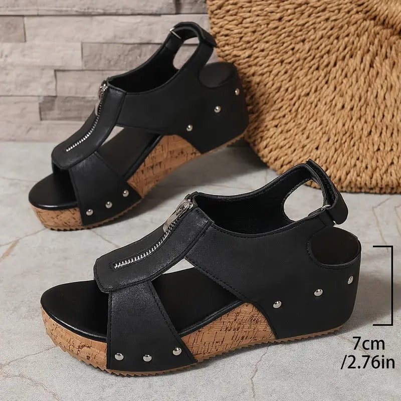 Misfa | Stylische Retro-Keilsandalen mit Reißverschluss