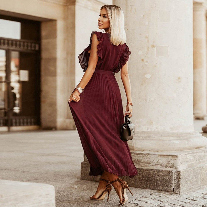 Elena Dunkel Rote Bohemische Feierliche Kleid Mit V-Ausschnitt