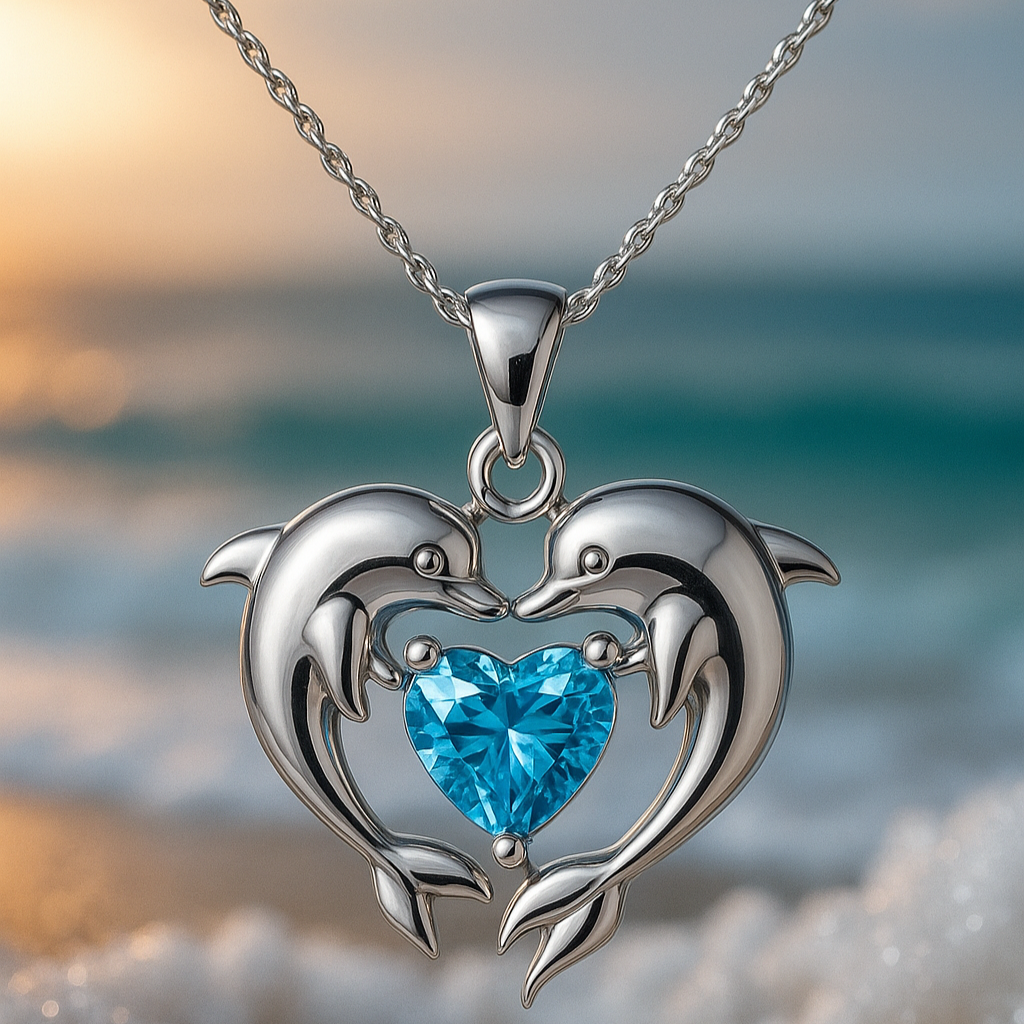 Doppeltes Silbernes Delfin Liebe-Halskette