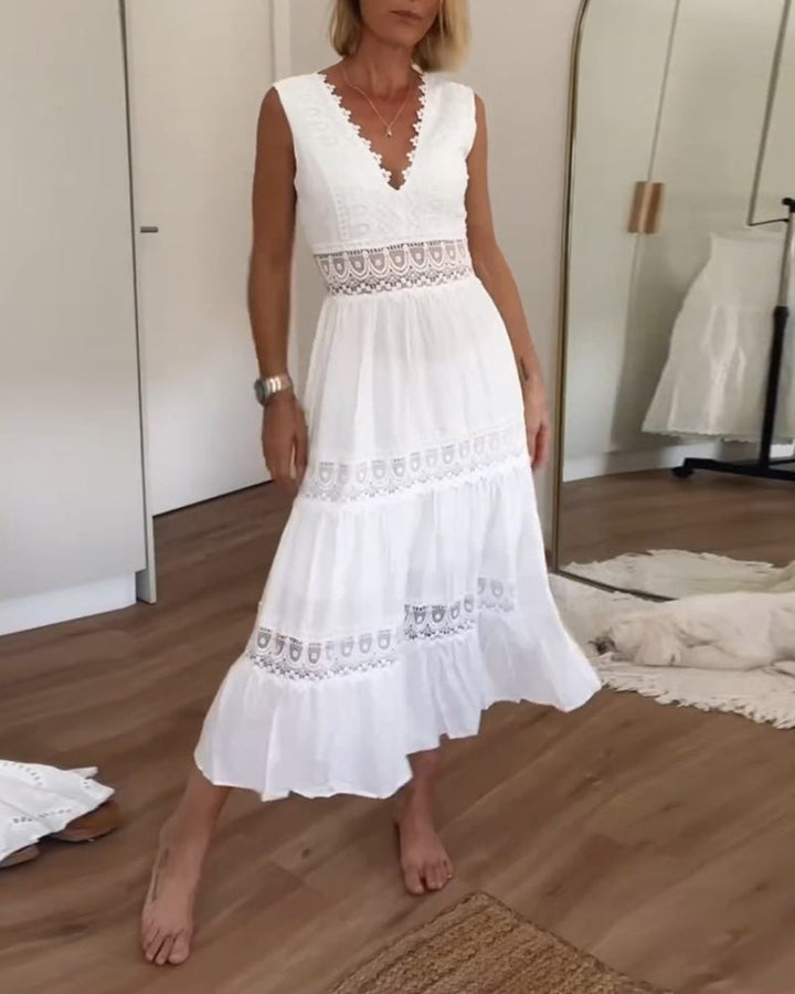 Ninfea | Ärmelloses Midikleid im Boho-Stil mit Spitzendetails