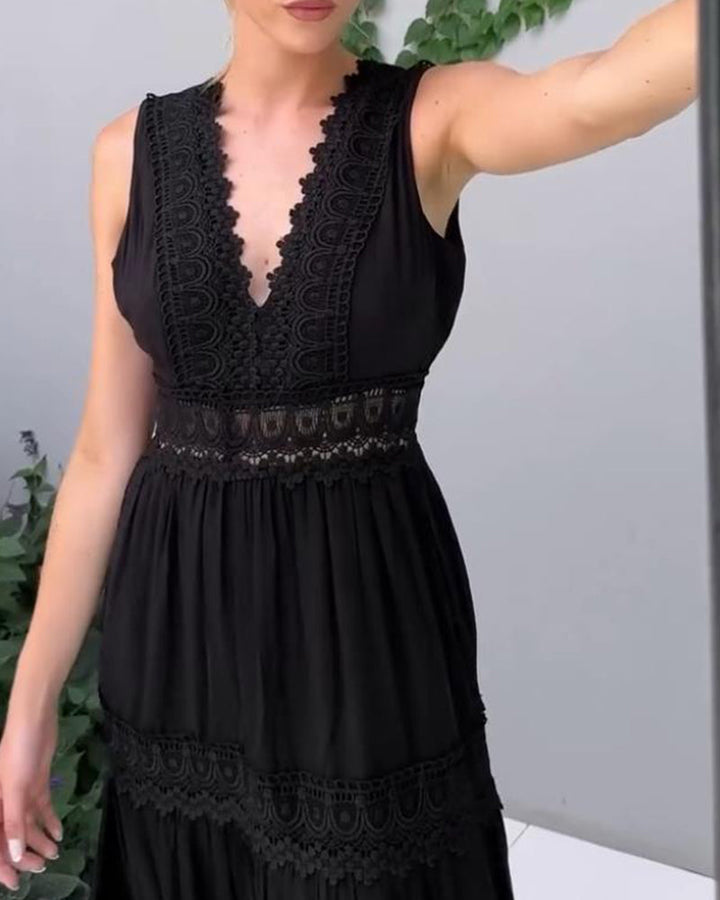 Ninfea | Ärmelloses Midikleid im Boho-Stil mit Spitzendetails