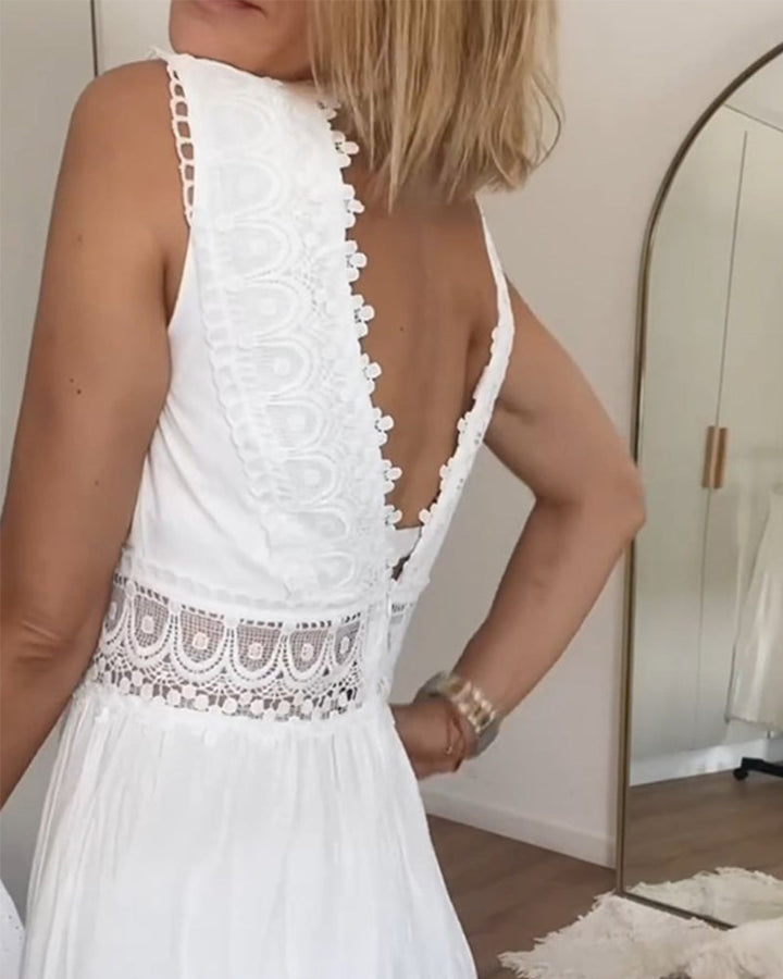 Ninfea | Ärmelloses Midikleid im Boho-Stil mit Spitzendetails