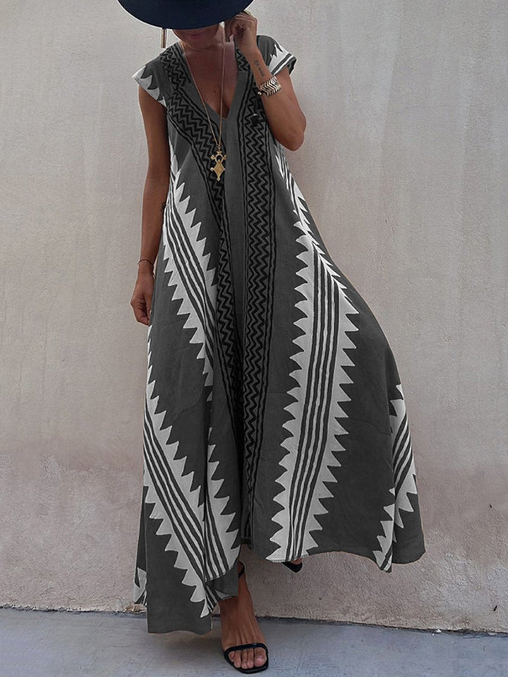 Boho | Ärmelloses V-Ausschnitt-Kleid