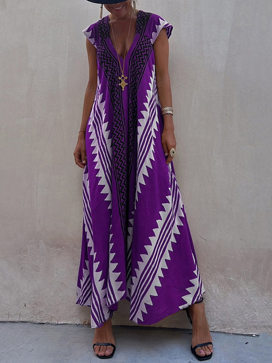Boho | Ärmelloses V-Ausschnitt-Kleid